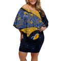 Personalized West Coast Eagles Football Off Shoulder Short Dress Easter Egg Pattern Blue Gold Tribal Dot Art Style