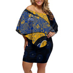 Personalized West Coast Eagles Football Off Shoulder Short Dress Easter Egg Pattern Blue Gold Tribal Dot Art Style