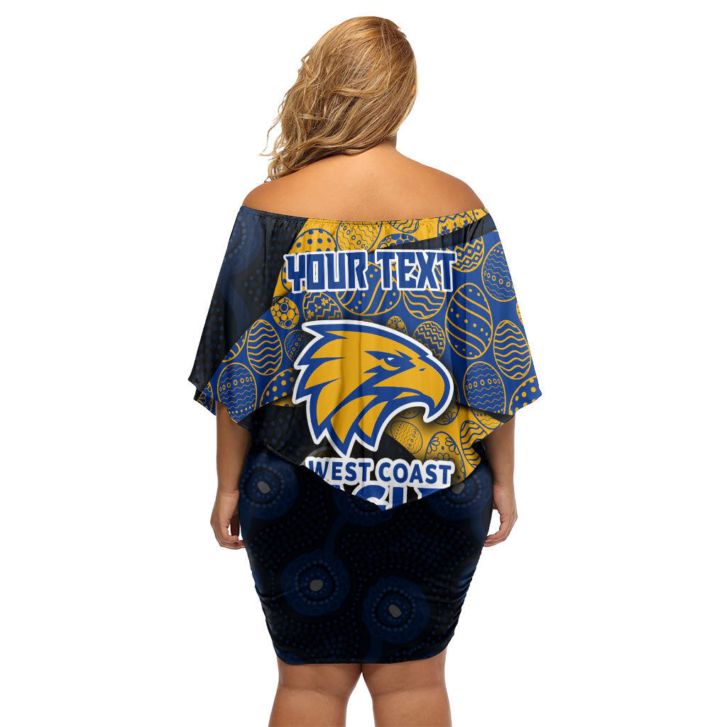 Personalized West Coast Eagles Football Off Shoulder Short Dress Easter Egg Pattern Blue Gold Tribal Dot Art Style