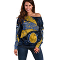 Personalized West Coast Eagles Football Off Shoulder Sweater Easter Egg Pattern Blue Gold Tribal Dot Art Style