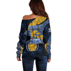 Personalized West Coast Eagles Football Off Shoulder Sweater Easter Egg Pattern Blue Gold Tribal Dot Art Style