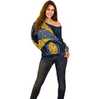 Personalized West Coast Eagles Football Off Shoulder Sweater Easter Egg Pattern Blue Gold Tribal Dot Art Style