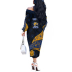 Personalized West Coast Eagles Football Off The Shoulder Long Sleeve Dress Easter Egg Pattern Blue Gold Tribal Dot Art Style