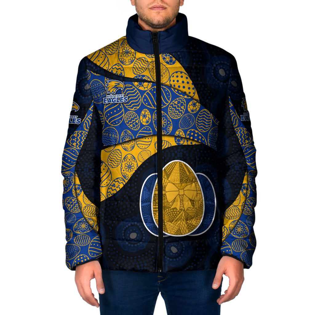 Personalized West Coast Eagles Football Padded Jacket Easter Egg Pattern Blue Gold Tribal Dot Art Style
