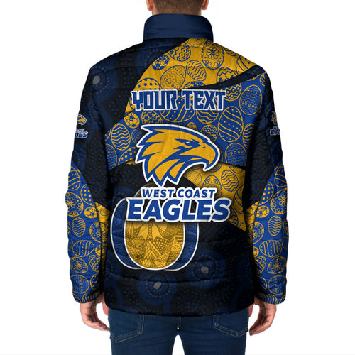 Personalized West Coast Eagles Football Padded Jacket Easter Egg Pattern Blue Gold Tribal Dot Art Style