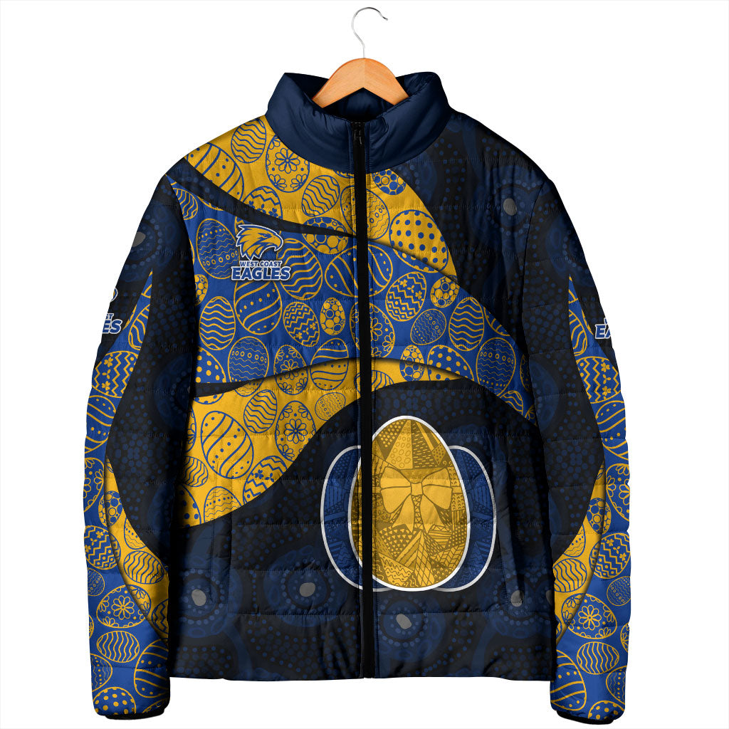 Personalized West Coast Eagles Football Padded Jacket Easter Egg Pattern Blue Gold Tribal Dot Art Style
