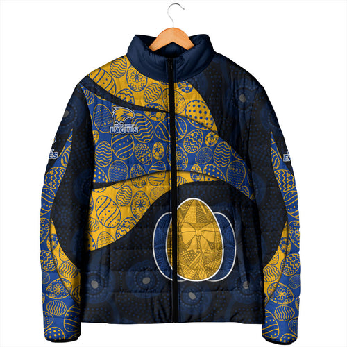 Personalized West Coast Eagles Football Padded Jacket Easter Egg Pattern Blue Gold Tribal Dot Art Style