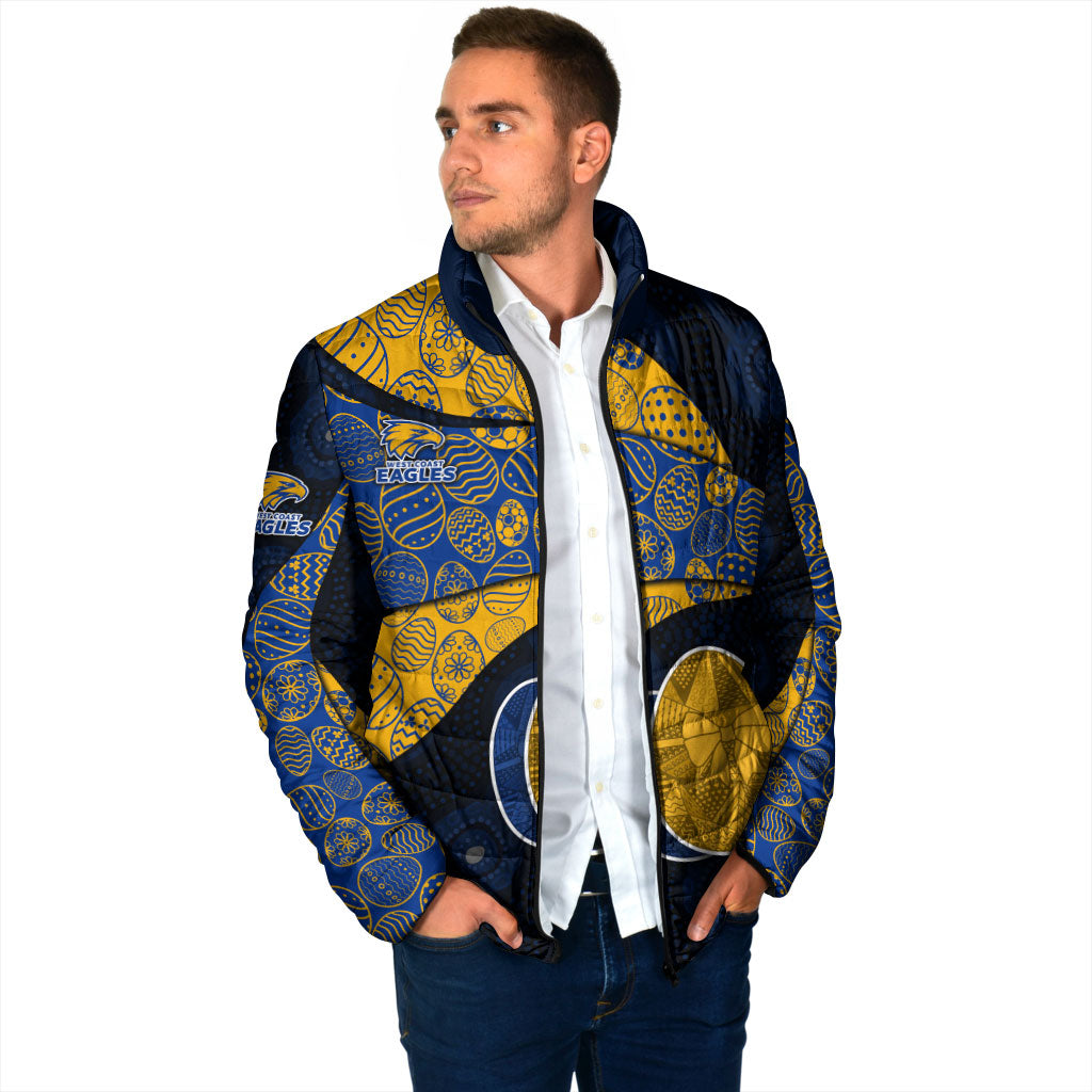 Personalized West Coast Eagles Football Padded Jacket Easter Egg Pattern Blue Gold Tribal Dot Art Style