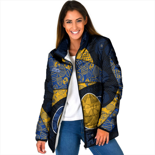 Personalized West Coast Eagles Football Padded Jacket Easter Egg Pattern Blue Gold Tribal Dot Art Style