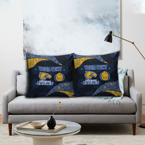 Personalized West Coast Eagles Football Pillow Cover Easter Egg Pattern Blue Gold Tribal Dot Art Style