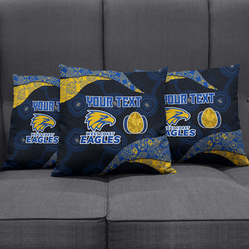 Personalized West Coast Eagles Football Pillow Cover Easter Egg Pattern Blue Gold Tribal Dot Art Style