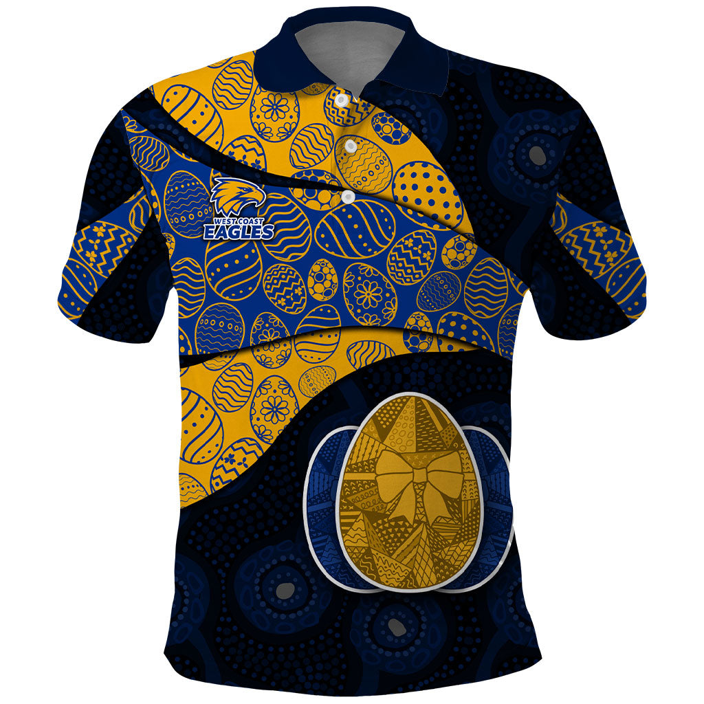 Personalized West Coast Eagles Football Polo Shirt Easter Egg Pattern Blue Gold Tribal Dot Art Style