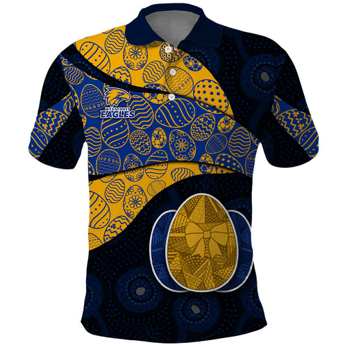 Personalized West Coast Eagles Football Polo Shirt Easter Egg Pattern Blue Gold Tribal Dot Art Style