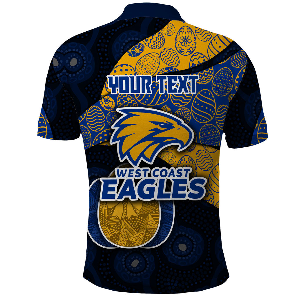 Personalized West Coast Eagles Football Polo Shirt Easter Egg Pattern Blue Gold Tribal Dot Art Style