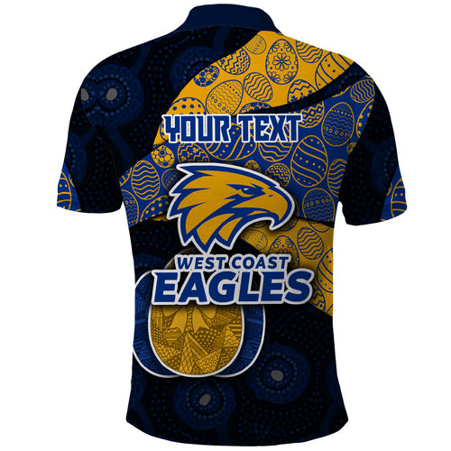 Personalized West Coast Eagles Football Polo Shirt Easter Egg Pattern Blue Gold Tribal Dot Art Style