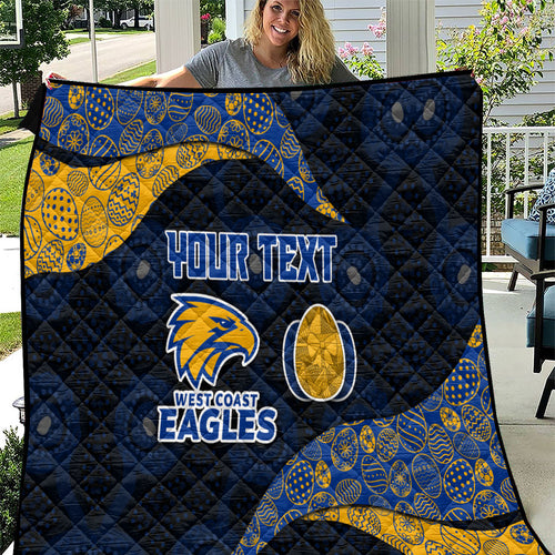 Personalized West Coast Eagles Football Quilt Easter Egg Pattern Blue Gold Tribal Dot Art Style