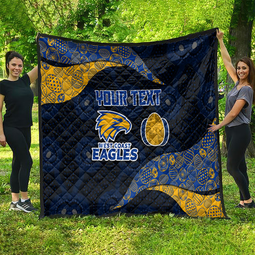 Personalized West Coast Eagles Football Quilt Easter Egg Pattern Blue Gold Tribal Dot Art Style