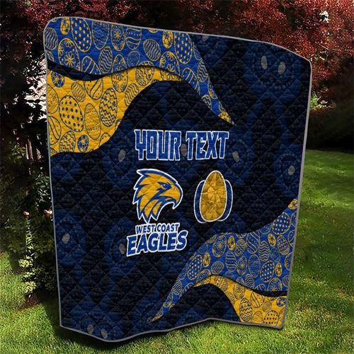 Personalized West Coast Eagles Football Quilt Easter Egg Pattern Blue Gold Tribal Dot Art Style