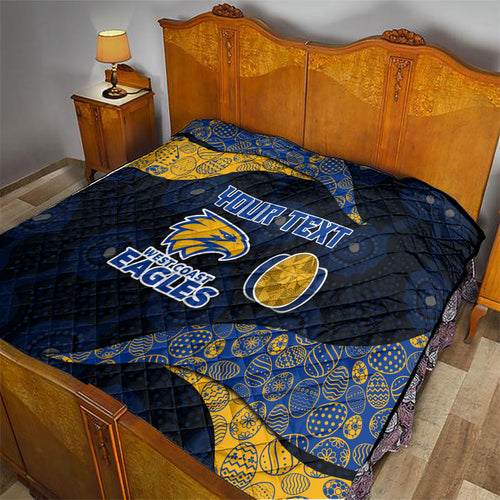Personalized West Coast Eagles Football Quilt Easter Egg Pattern Blue Gold Tribal Dot Art Style