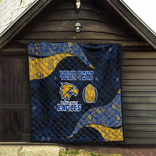 Personalized West Coast Eagles Football Quilt Easter Egg Pattern Blue Gold Tribal Dot Art Style