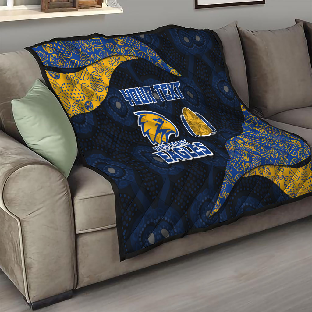 Personalized West Coast Eagles Football Quilt Easter Egg Pattern Blue Gold Tribal Dot Art Style