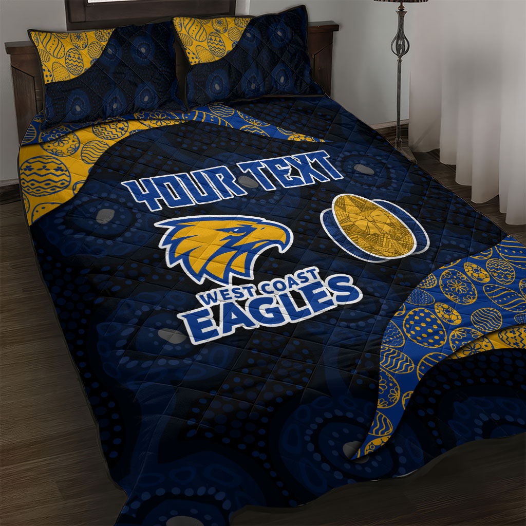 Personalized West Coast Eagles Football Quilt Bed Set Easter Egg Pattern Blue Gold Tribal Dot Art Style