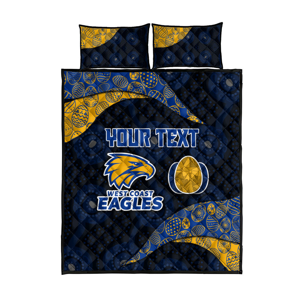 Personalized West Coast Eagles Football Quilt Bed Set Easter Egg Pattern Blue Gold Tribal Dot Art Style