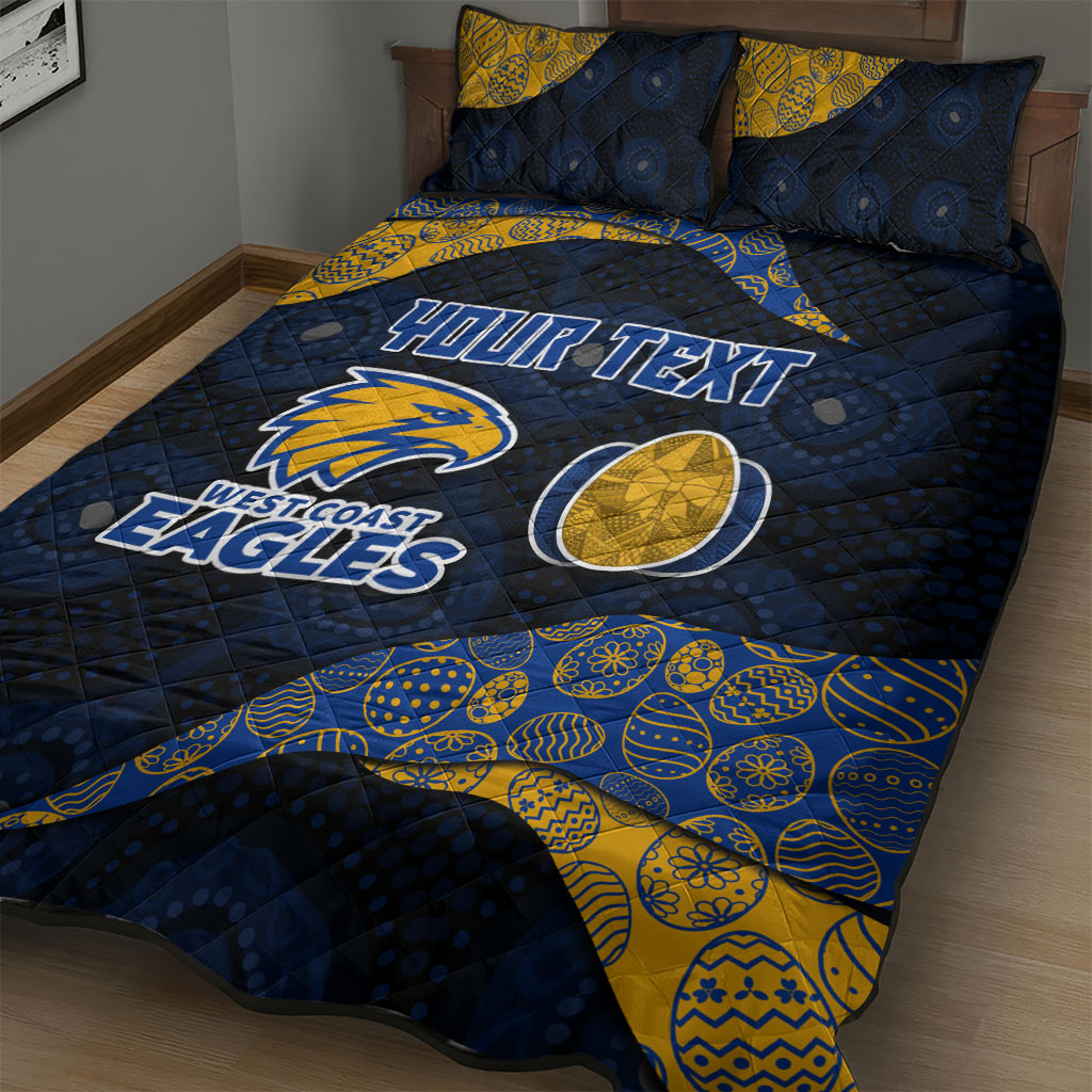 Personalized West Coast Eagles Football Quilt Bed Set Easter Egg Pattern Blue Gold Tribal Dot Art Style
