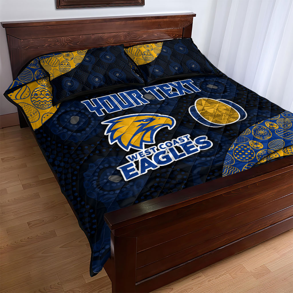 Personalized West Coast Eagles Football Quilt Bed Set Easter Egg Pattern Blue Gold Tribal Dot Art Style