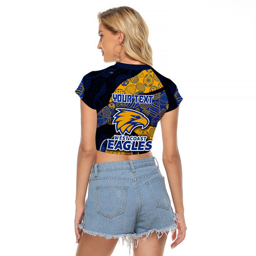 Personalized West Coast Eagles Football Raglan Cropped T Shirt Easter Egg Pattern Blue Gold Tribal Dot Art Style