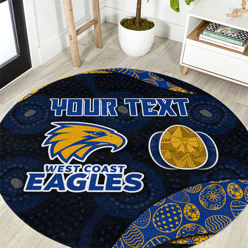 Personalized West Coast Eagles Football Round Carpet Easter Egg Pattern Blue Gold Tribal Dot Art Style