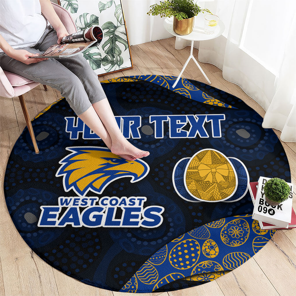 Personalized West Coast Eagles Football Round Carpet Easter Egg Pattern Blue Gold Tribal Dot Art Style