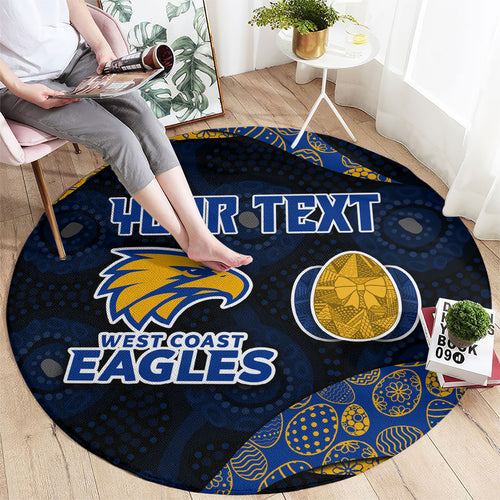 Personalized West Coast Eagles Football Round Carpet Easter Egg Pattern Blue Gold Tribal Dot Art Style