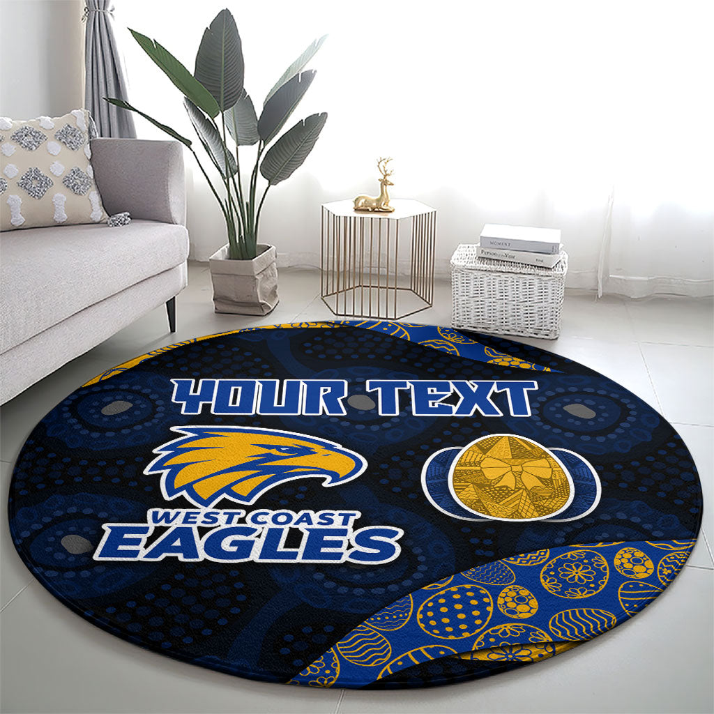 Personalized West Coast Eagles Football Round Carpet Easter Egg Pattern Blue Gold Tribal Dot Art Style