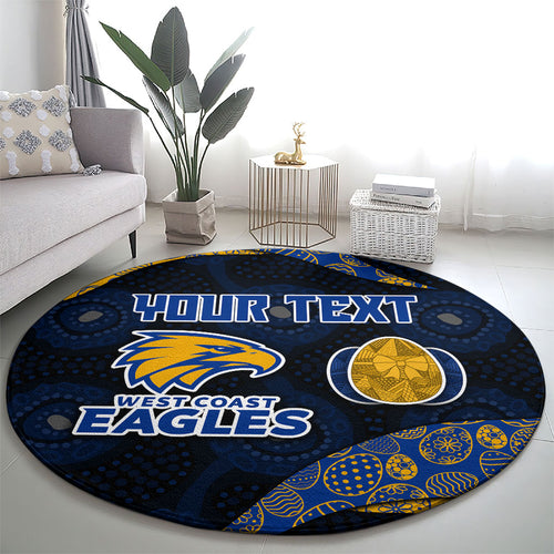 Personalized West Coast Eagles Football Round Carpet Easter Egg Pattern Blue Gold Tribal Dot Art Style