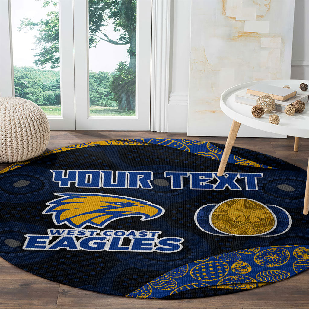 Personalized West Coast Eagles Football Round Carpet Easter Egg Pattern Blue Gold Tribal Dot Art Style