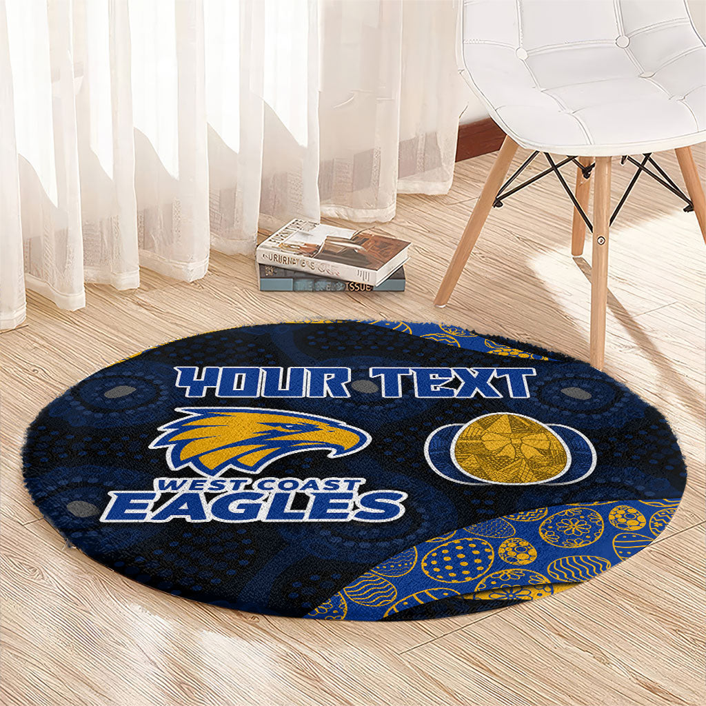 Personalized West Coast Eagles Football Round Carpet Easter Egg Pattern Blue Gold Tribal Dot Art Style