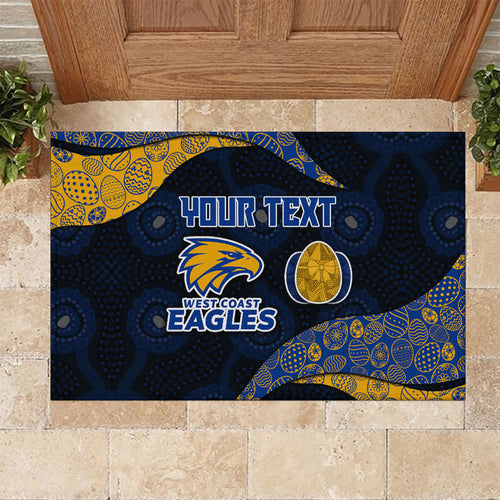 Personalized West Coast Eagles Football Rubber Doormat Easter Egg Pattern Blue Gold Tribal Dot Art Style
