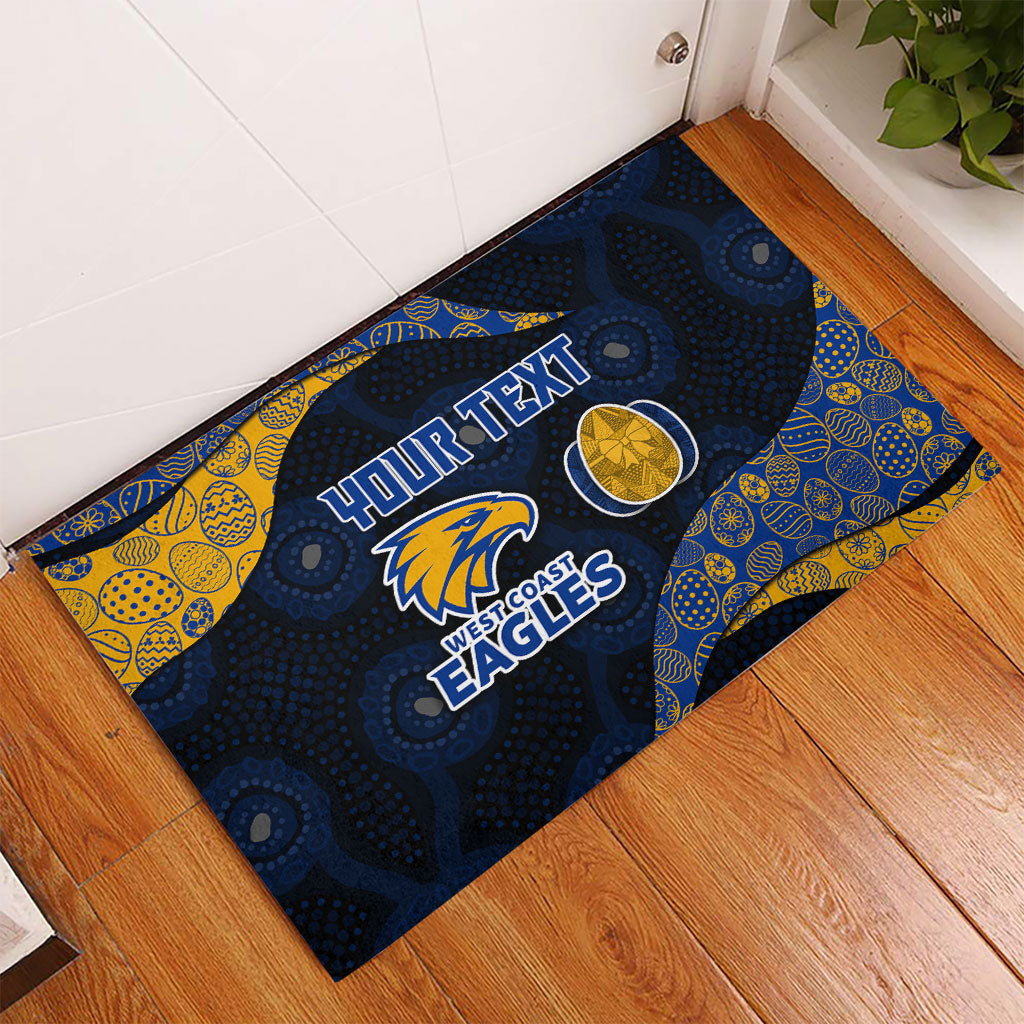 Personalized West Coast Eagles Football Rubber Doormat Easter Egg Pattern Blue Gold Tribal Dot Art Style