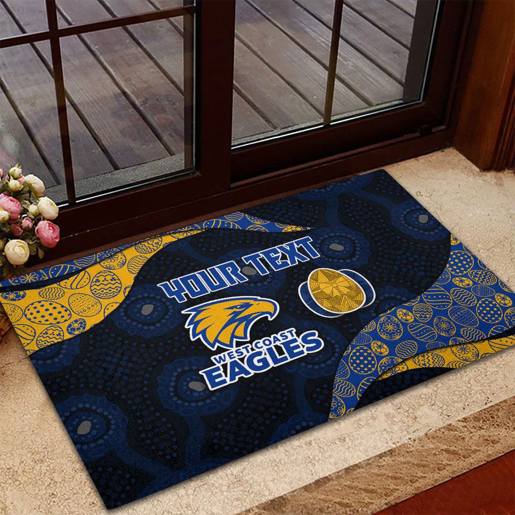Personalized West Coast Eagles Football Rubber Doormat Easter Egg Pattern Blue Gold Tribal Dot Art Style
