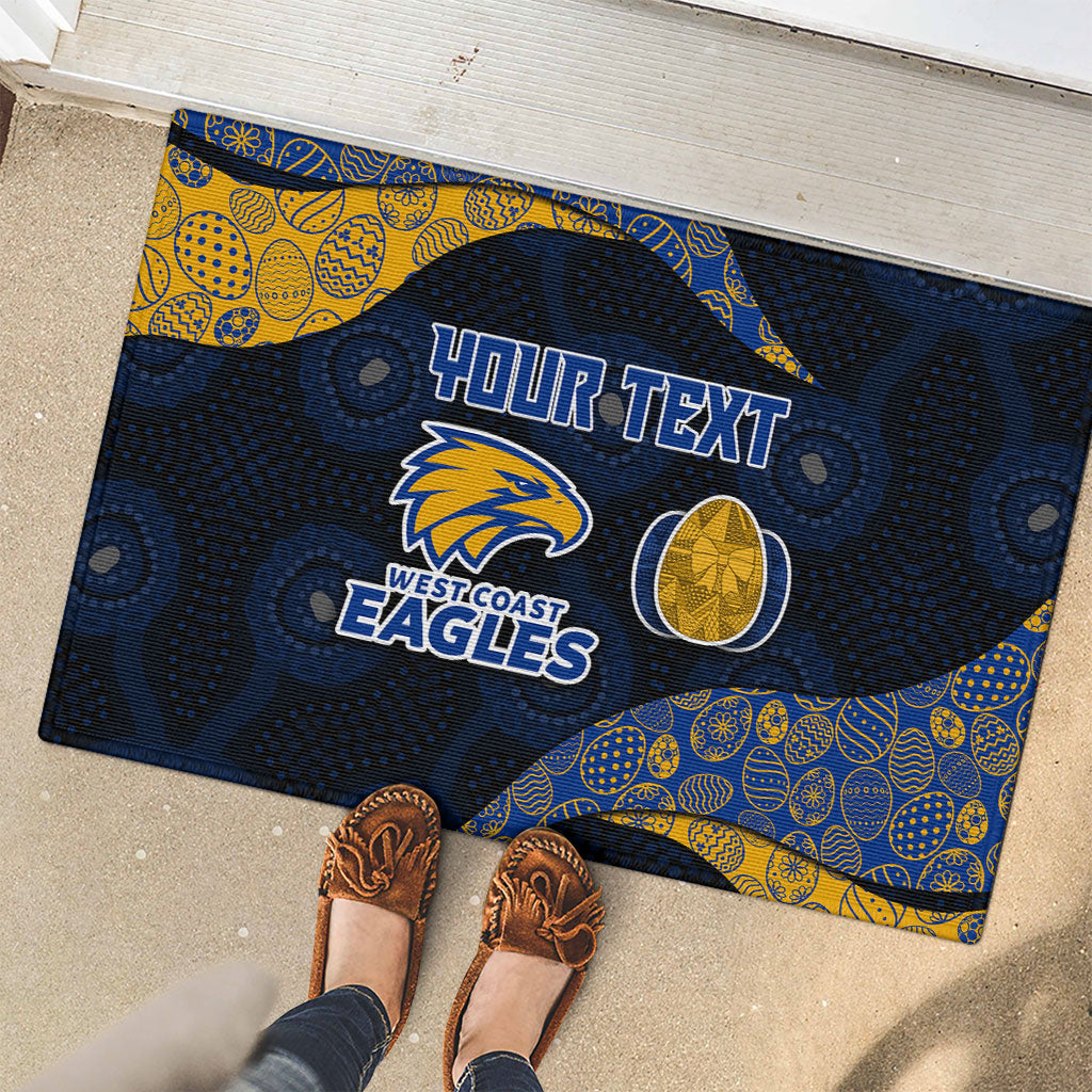 Personalized West Coast Eagles Football Rubber Doormat Easter Egg Pattern Blue Gold Tribal Dot Art Style
