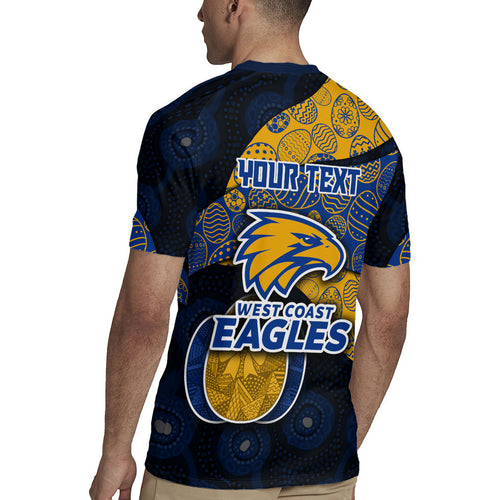 Personalized West Coast Eagles Football Rugby Jersey Easter Egg Pattern Blue Gold Tribal Dot Art Style