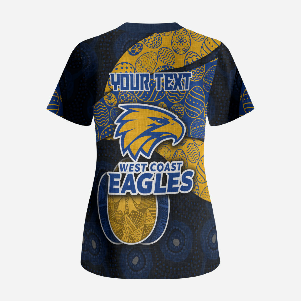 Personalized West Coast Eagles Football Scrub Top Easter Egg Pattern Blue Gold Tribal Dot Art Style