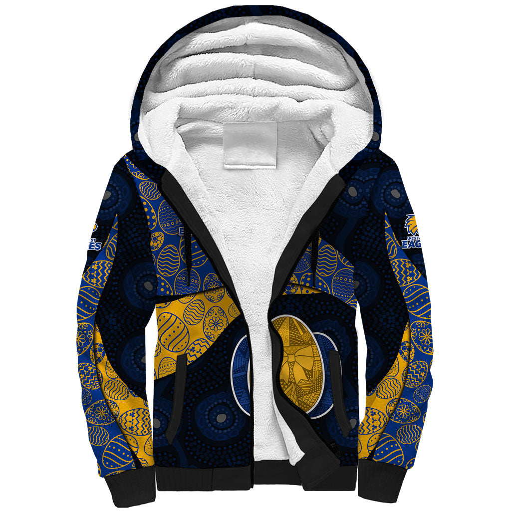Personalized West Coast Eagles Football Sherpa Hoodie Easter Egg Pattern Blue Gold Tribal Dot Art Style