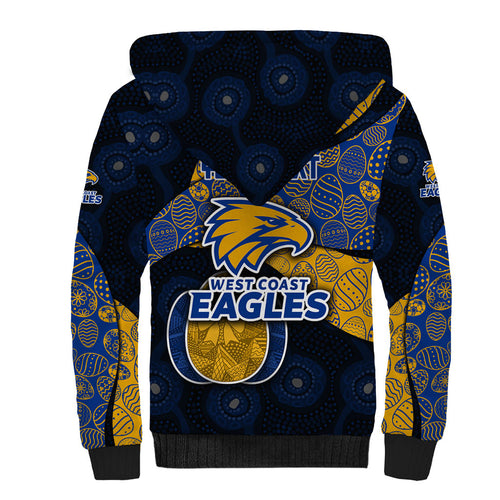 Personalized West Coast Eagles Football Sherpa Hoodie Easter Egg Pattern Blue Gold Tribal Dot Art Style