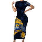 Personalized West Coast Eagles Football Short Sleeve Bodycon Dress Easter Egg Pattern Blue Gold Tribal Dot Art Style