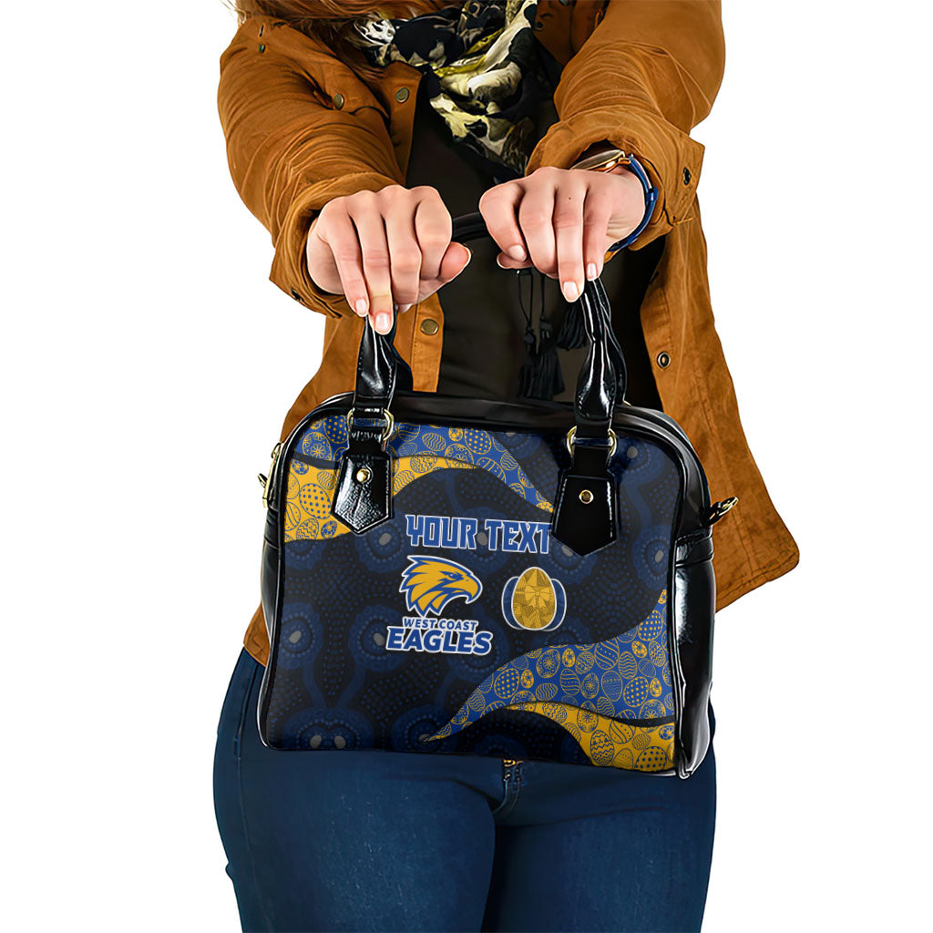 Personalized West Coast Eagles Football Shoulder Handbag Easter Egg Pattern Blue Gold Tribal Dot Art Style