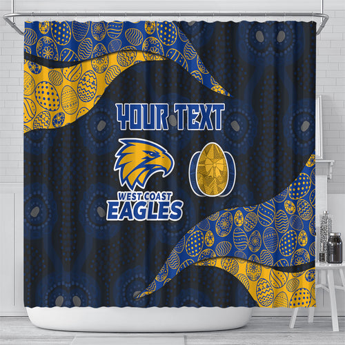 Personalized West Coast Eagles Football Shower Curtain Easter Egg Pattern Blue Gold Tribal Dot Art Style