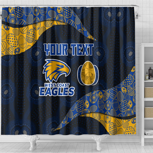 Personalized West Coast Eagles Football Shower Curtain Easter Egg Pattern Blue Gold Tribal Dot Art Style