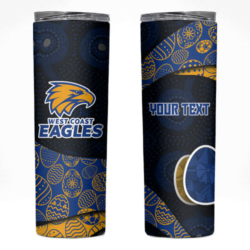Personalized West Coast Eagles Football Skinny Tumbler Easter Egg Pattern Blue Gold Tribal Dot Art Style